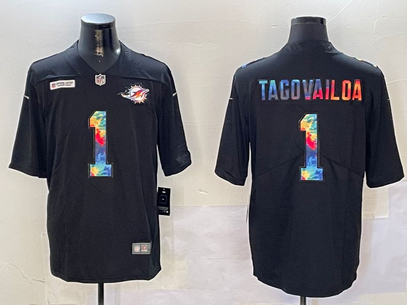 Men Miami Dolphins #1 Tagovailos Black Rainbow 2024 Nike Limited NFL Jersey style 1->women nfl jersey->Women Jersey